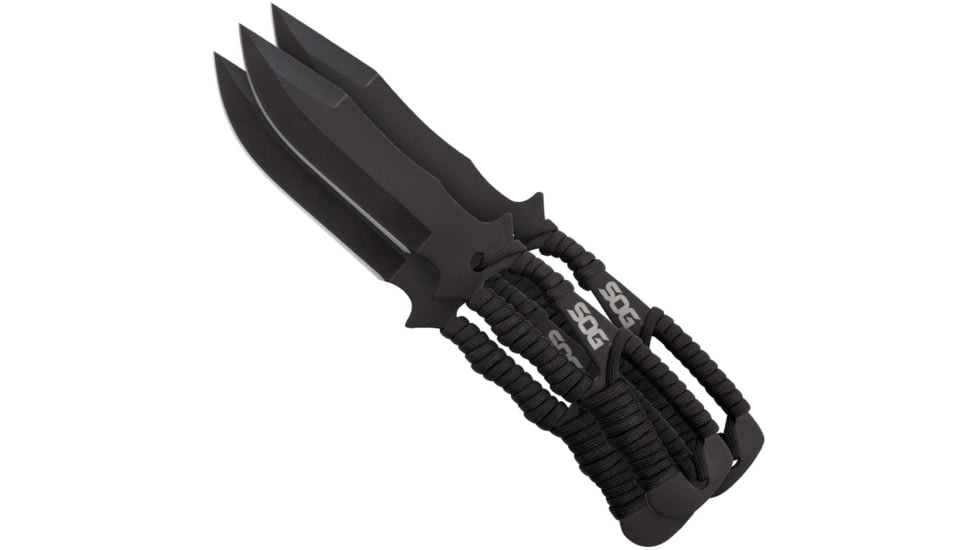 SOG Specialty Knives &amp; Tools Throwing Knives w/Nylon Sheath, 3-Pack, Stamped, 4.4in, 420 Stainless Blade, Black, Glass-Reinforced Nylon Handle, SOG-F041TN-CP