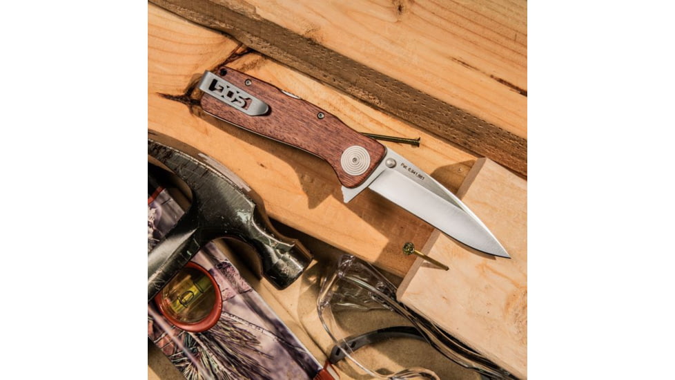 SOG Specialty Knives &amp; Tools Twitch XL Folding Knife, 3.25in, AUS-8 Blade, Drop Point, Brown, Rosewood Handle, Silver, SOG-TWI24-CP