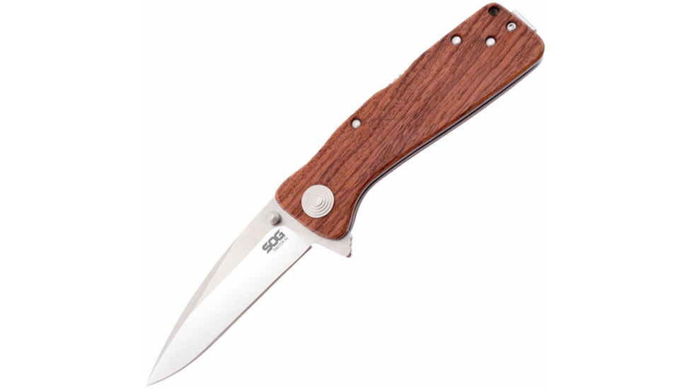 SOG Specialty Knives &amp; Tools Twitch XL Folding Knife, 3.25in, AUS-8 Blade, Drop Point, Brown, Rosewood Handle, Silver, SOG-TWI24-CP