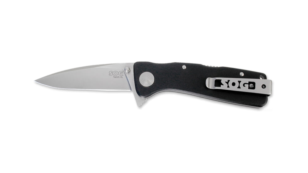SOG Twitch XL Knife w/ SE Fold 3.25in. Steel Blade and Alum. Handle, Satin Finish, Black TWI22-CP