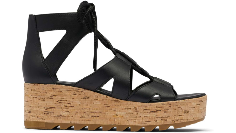 Sorel Cameron Flatform Lace Wedge Sandals Leather - Women's, Black/Gum 2, 7.5 US, 1981631-010-7.5