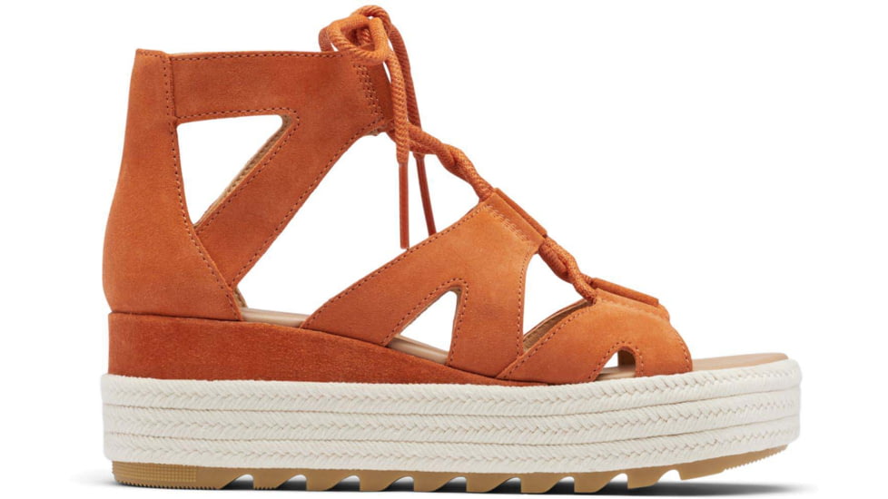 Sorel Cameron Flatform Lace Wedge Sandals Suede - Women's, Desert Sun/Gum 17, 7.5 US, 1999091-806-7.5