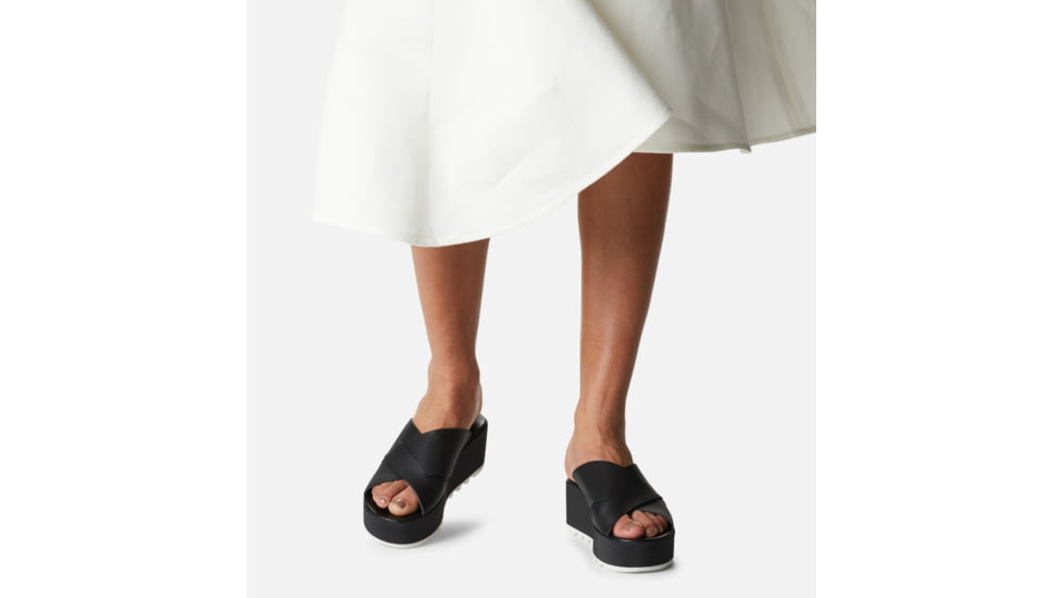 Sorel Cameron Flatform Mule Wedge Sandals Leather- Womens, Black/Sea Salt, 9 US, 1997951-010-9