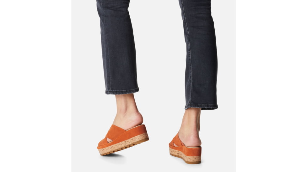 Sorel Cameron Flatform Mule Wedge Sandals Suede - Womens, Desert Sun/Gum 17, 7 US, 1999171-806-7