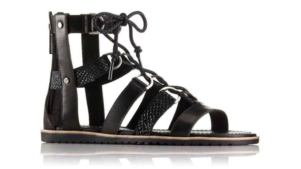 Sorel Ella Lace Up Leather Sandal, Women's, Black, 9 US, 1787591010-9