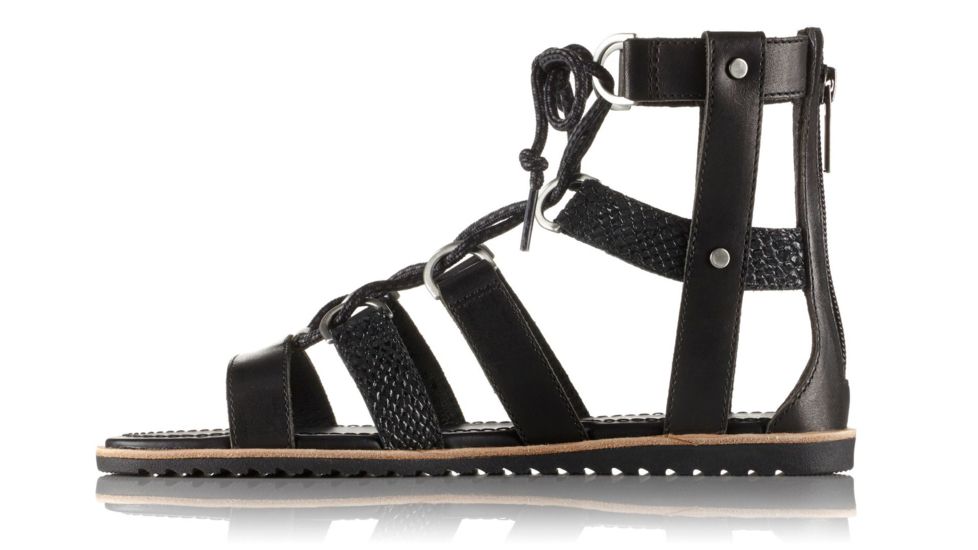 Sorel Ella Lace Up Leather Sandal, Womens, Black, 11 US, 1787591010-11