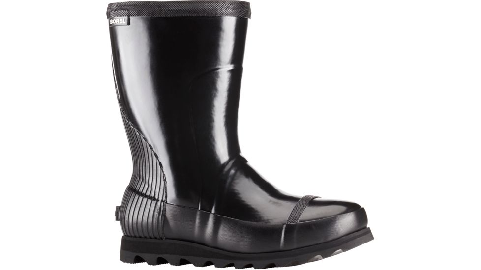 Sorel Joan Rain Short Gloss Rubber Boot - Women's-Black/Sea Salt-Medium-7.5