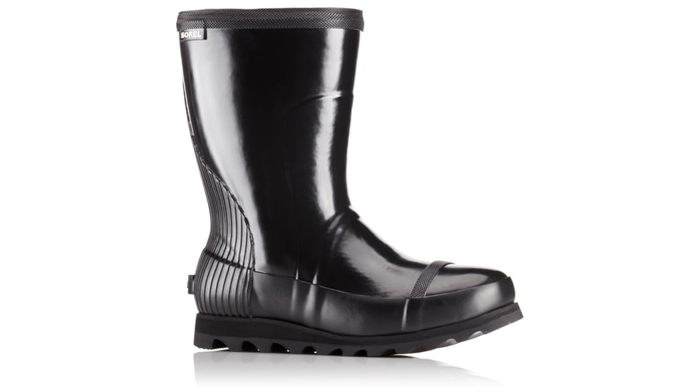 Sorel Joan Rain Short Gloss Rubber Boot, Womens, Black/Sea Salt, 5 US, 1757541010-5