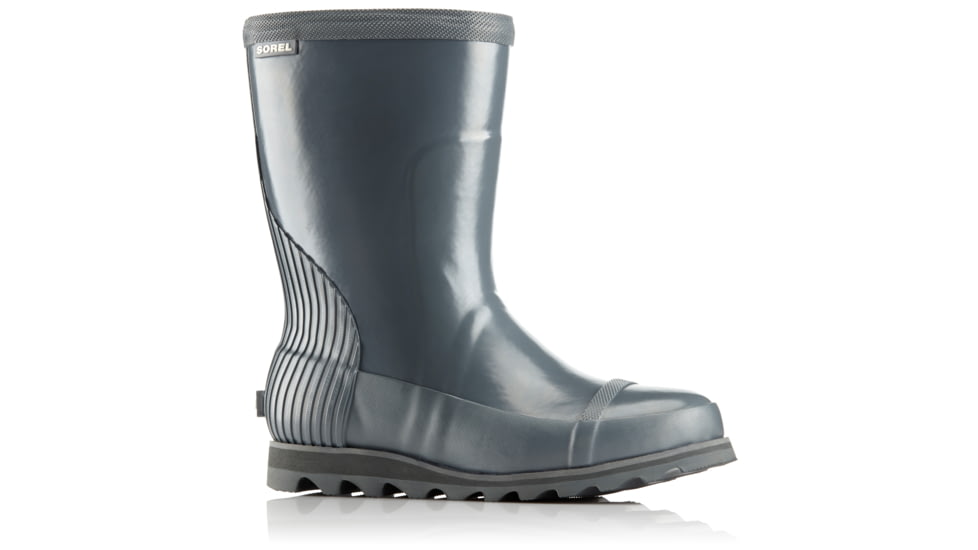 Sorel Joan Rain Short Gloss Rubber Boot, Womens, Graphite/Sea Salt, 8 US, 1757541053-8