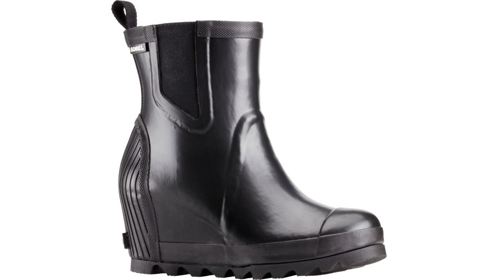 Sorel Joan Rain Wedge Chelsea Rubber Boot-Black/Sea Salt-Medium-11