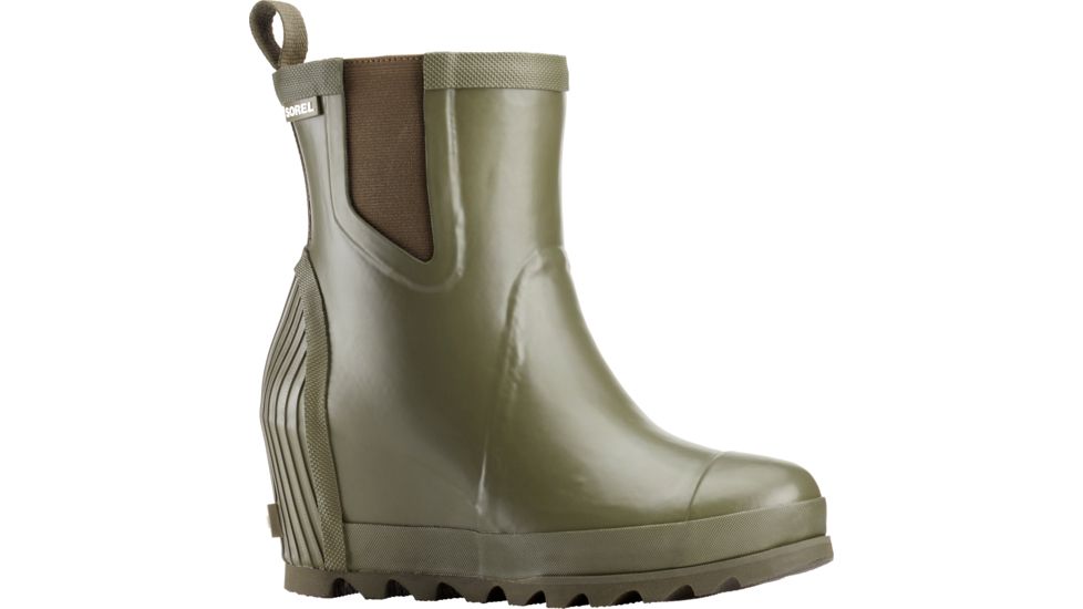Sorel Joan Rain Wedge Chelsea Rubber Boot-Nori/Sea Salt-Medium-9.5