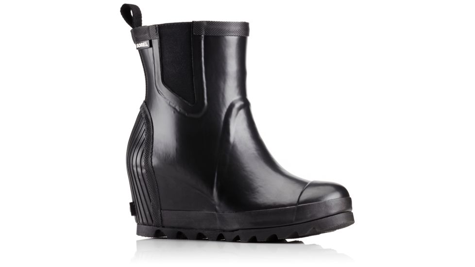 Sorel Joan Rain Wedge Chelsea Rubber Boot, Womens, Black/Sea Salt, 5.5 US, 1749241010-5.5