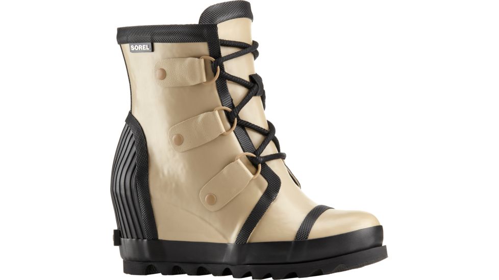 Sorel Joan Rain Wedge Felt Rubber Boot - Women's-Beach/Black-Medium-11