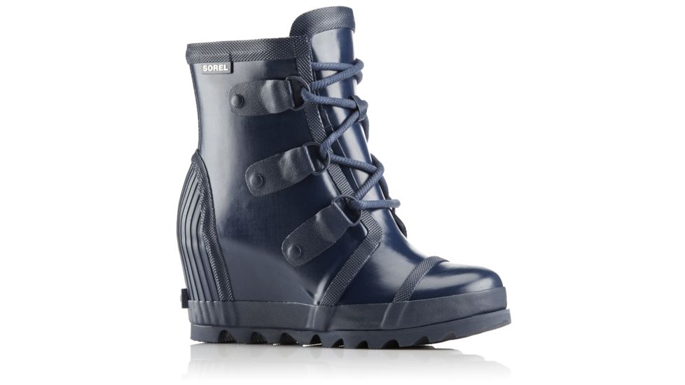 Sorel Joan Rain Wedge Gloss Rubber Boot, Womens, Collegiate Navy/Atmosphere, 10 US, 1757571464-10
