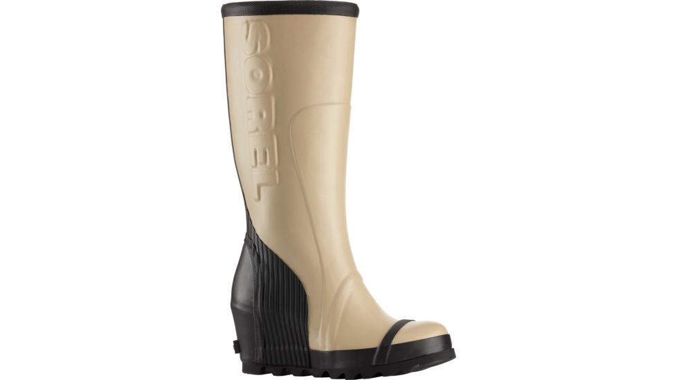 Sorel Joan Rain Wedge Tall Felt Rubber Boot - Women's-Beach/Black-Medium-11