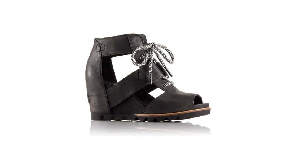 Sorel Joanie Lace Wedge Sandal - Women's-Black/Sea Salt-Medium-10