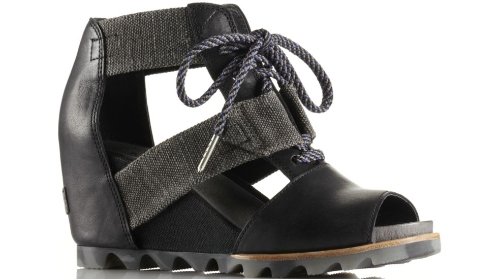 Sorel Joanie Lace Wedge Sandal - Women's-Black/Dark Fog-Medium-6