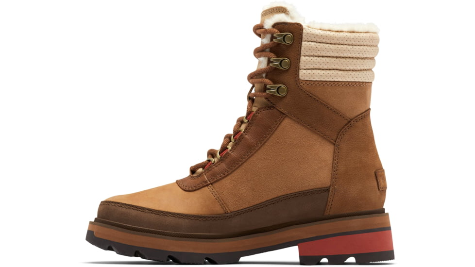 Sorel Lennox Lace Cozy STKD Waterproof Boot - Womens, Velvet Tan, Warp Red, 9.5, 2009271-242-9.5