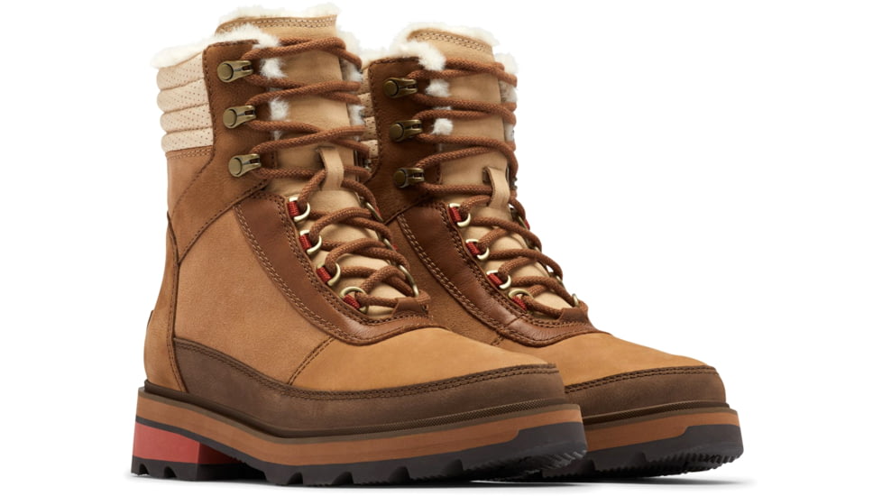 Sorel Lennox Lace Cozy STKD Waterproof Boot - Womens, Velvet Tan, Warp Red, 9.5, 2009271-242-9.5