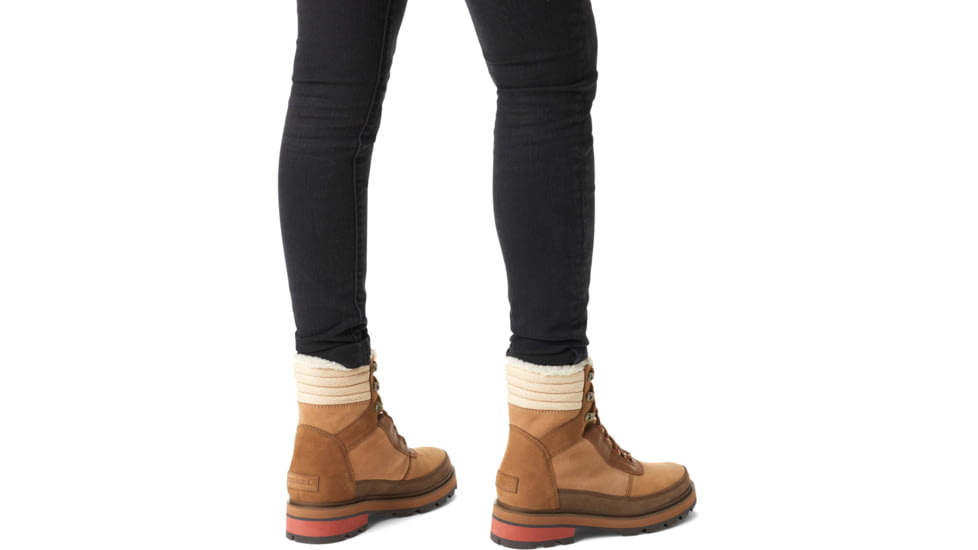 Sorel Lennox Lace Cozy STKD Waterproof Boot - Womens, Velvet Tan, Warp Red, 9.5, 2009271-242-9.5