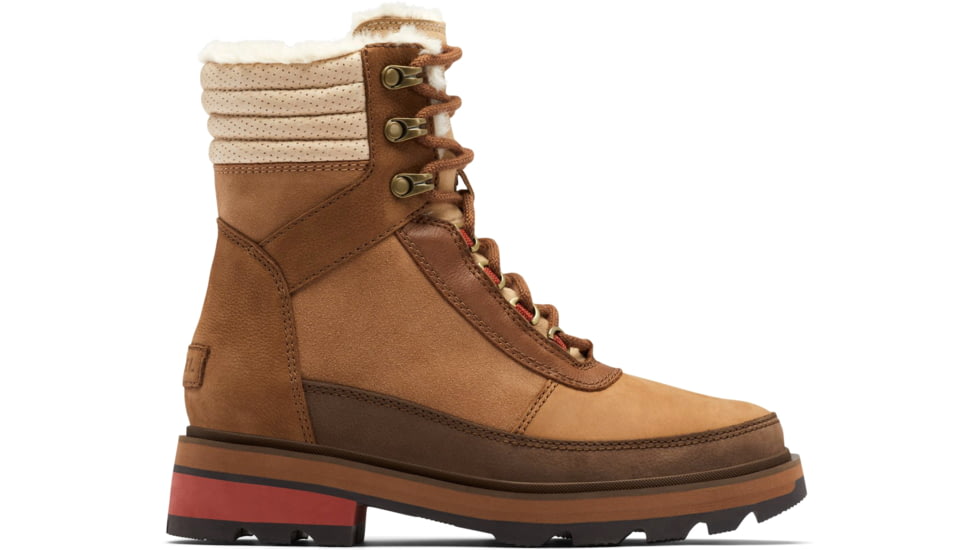 Sorel Lennox Lace Cozy STKD Waterproof Boot - Womens, Velvet Tan, Warp Red, 9, 2009271-242-9
