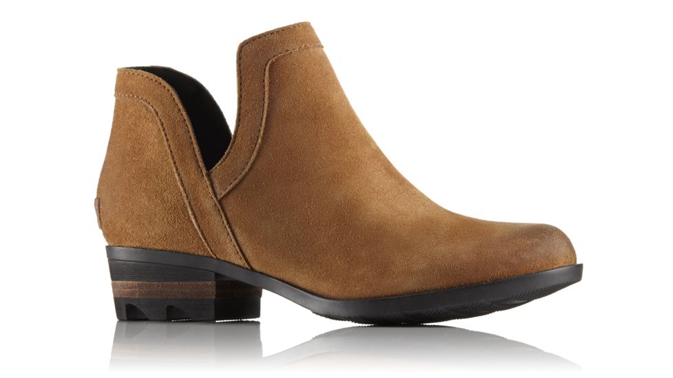Sorel Lolla Cut-Out Bootie Suede Casual Boot, Womens, Camel Brown/Black, 10 US, 1776071224-10