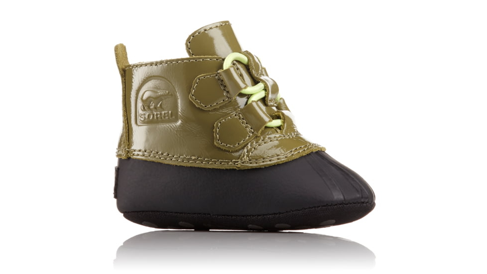 Sorel Out N About Baby Bootie Patent Leather Casual Boot, Youth, Olive Drab/Spring Yellow, 3 US, 1797891389-3