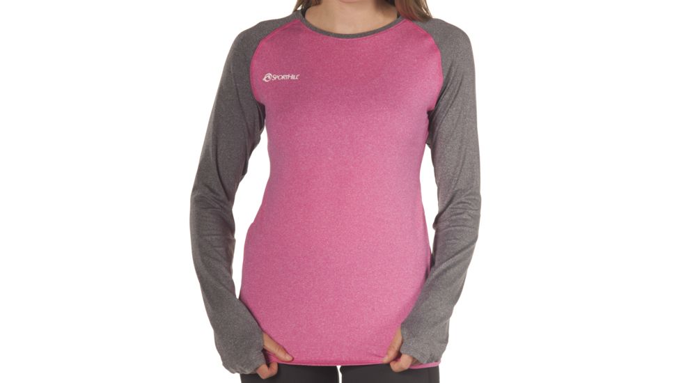 SportHill TempTech Long Sleeve Tee - Womens-Fuchsia/IronBlack-Medium