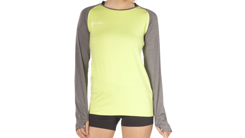 SportHill TempTech Long Sleeve Tee - Womens-VizGreen/IronBlack-Large