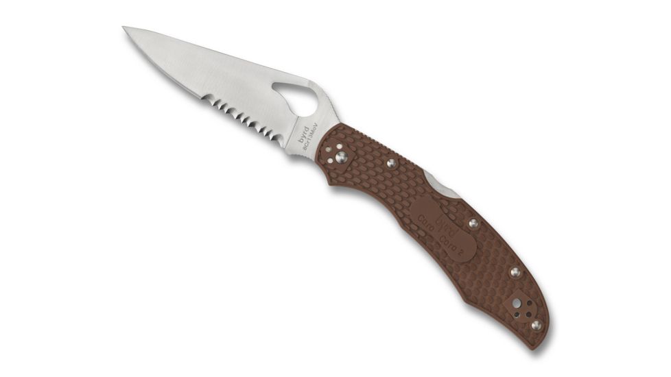 Spyderco Byrd Cara Cara2 Blue Frn Partially Serrated, Brown, BY03PSBN2