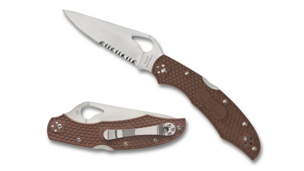 Spyderco Byrd Cara Cara2 Blue Frn Partially Serrated, Brown, BY03PSBN2
