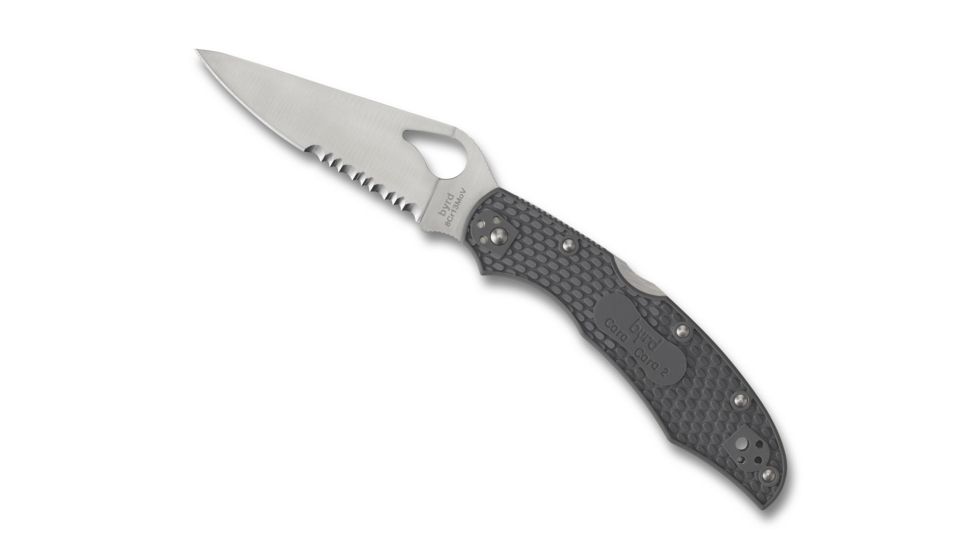 Spyderco Byrd Cara Cara2 Blue Frn Partially Serrated, Gray, BY03PSGY2