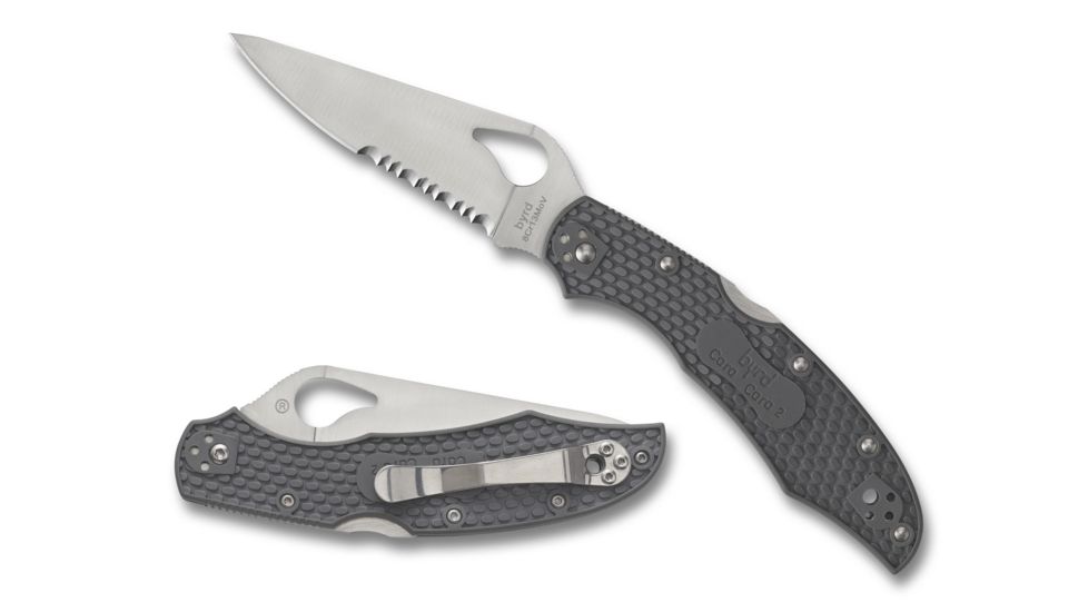 Spyderco Byrd Cara Cara2 Blue Frn Partially Serrated, Gray, BY03PSGY2