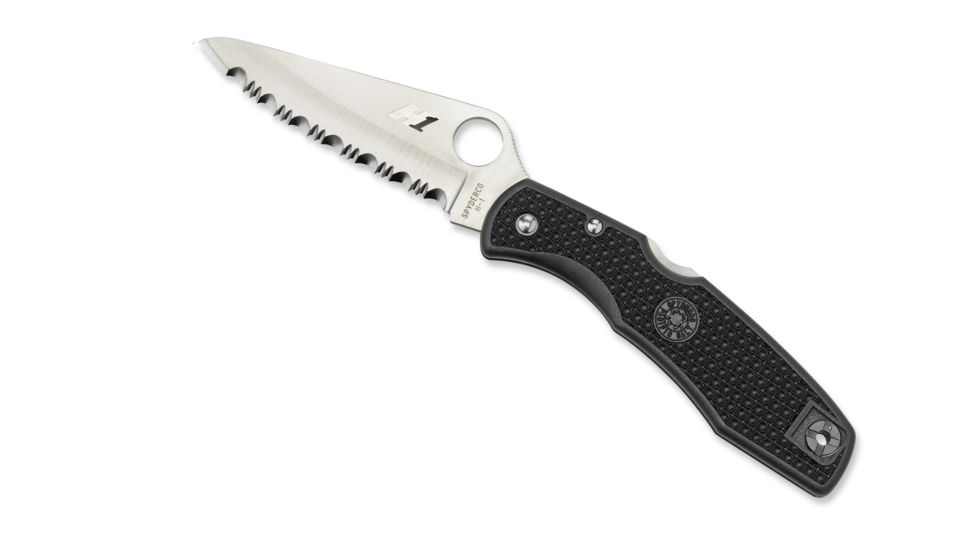 Spyderco Pacific Salt Black FRN Handle, H-1 Serrated Blade Fold Knife C91SBK
