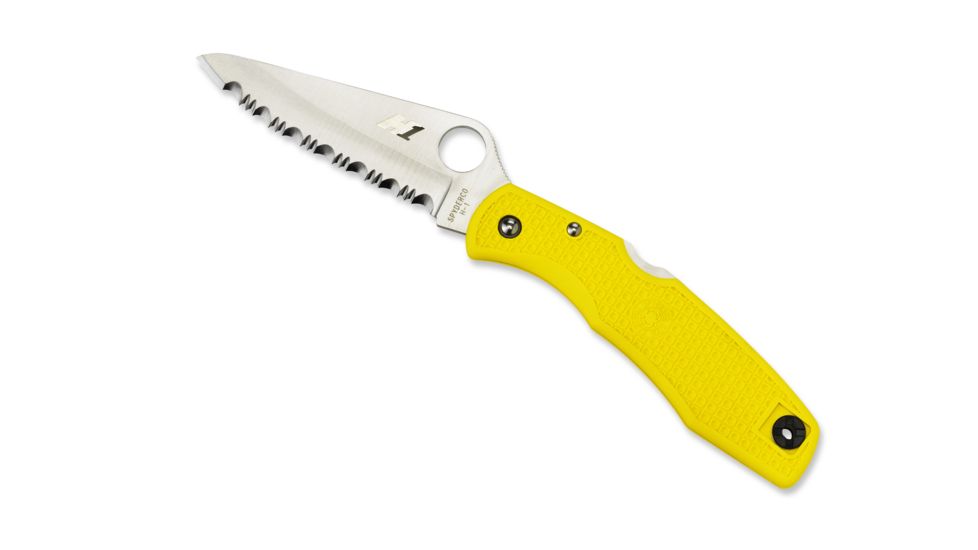 Spyderco Pacific Salt Yellow FRN Handle, H-1 Serrated Blade Fold Knife C91SYL