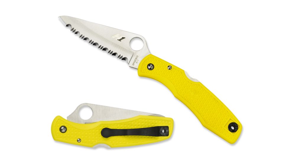 Spyderco Pacific Salt Yellow FRN Handle, H-1 Serrated Blade Fold Knife C91SYL