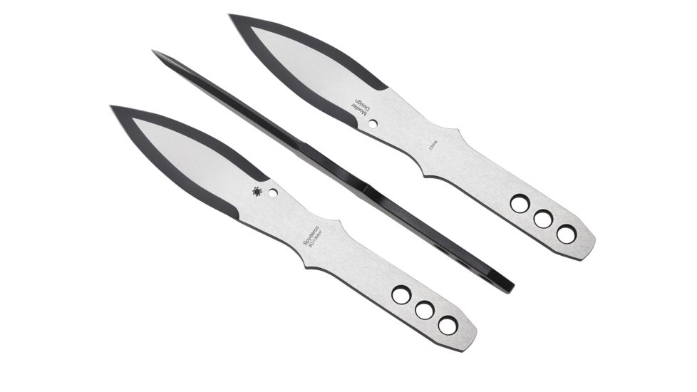 Spyderco SpyderThrowers Set of 3 Throwing Knives Plain Edge Fixed Blade Knives 10in, Black, Medium, TK01MD