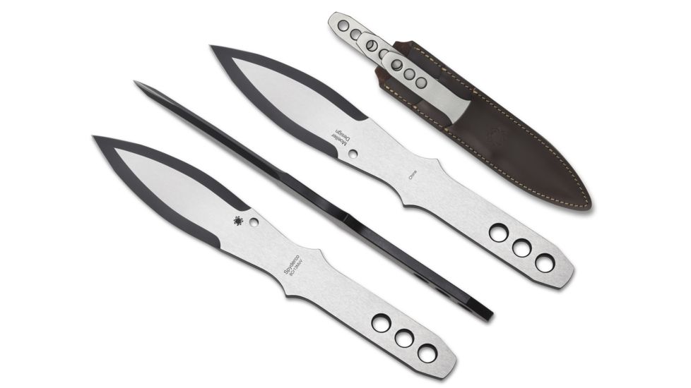 Spyderco SpyderThrowers Set of 3 Throwing Knives Plain Edge Fixed Blade Knives 10in, Black, Medium, TK01MD