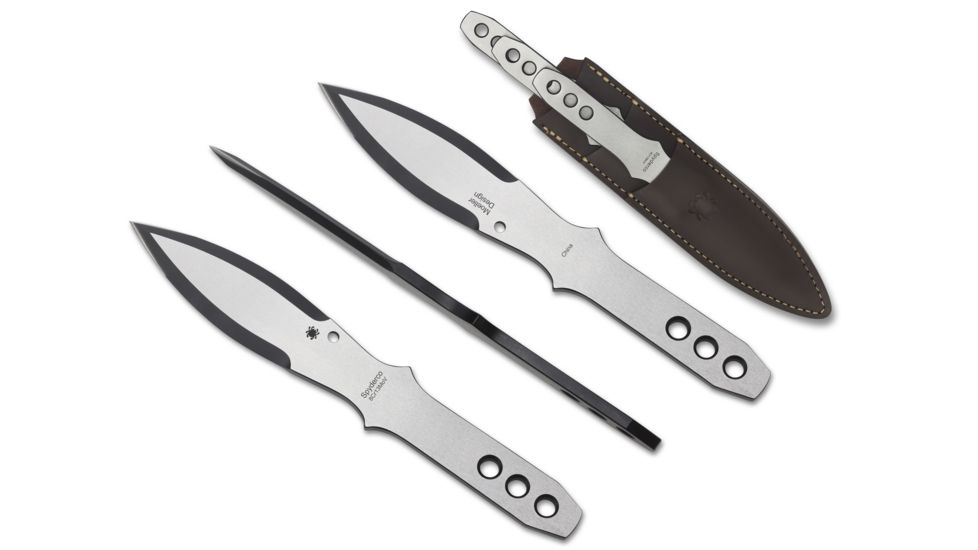 Spyderco SpyderThrowers Set of 3 Throwing Knives Plain Edge Fixed Blade Knives 9in, Black, Small, TK01SM