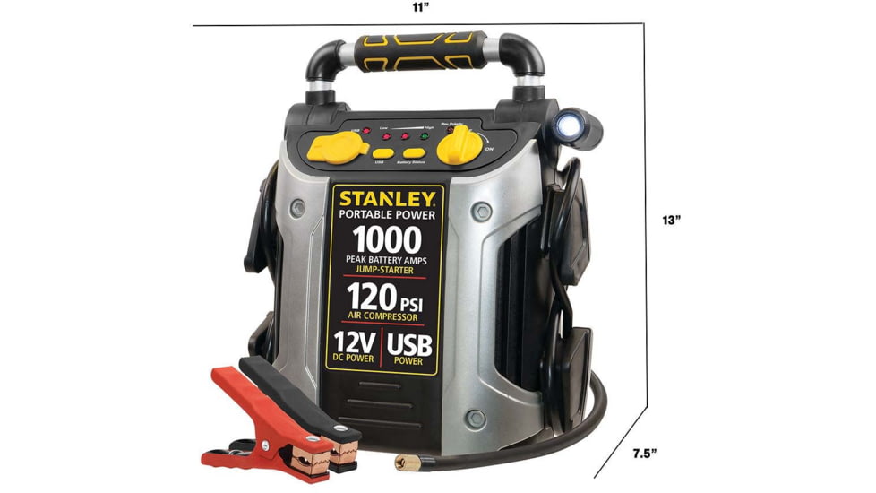 Stanley 1000 Peak Amp Jump Starter with Air Compress, Yellow/Black, J5C09