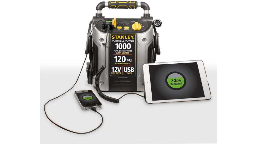 Stanley 1000 Peak Amp Jump Starter with Air Compress, Yellow/Black, J5C09