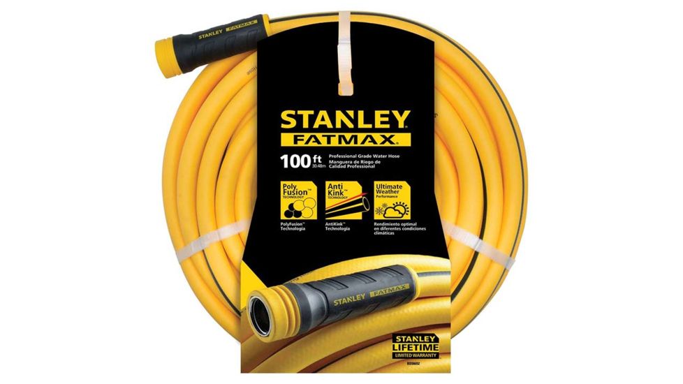 Stanley Tools 100ft x 5/8in Fatmax Garden Hose- 500 PSI Coupling, Black/Yellow, BDS6652