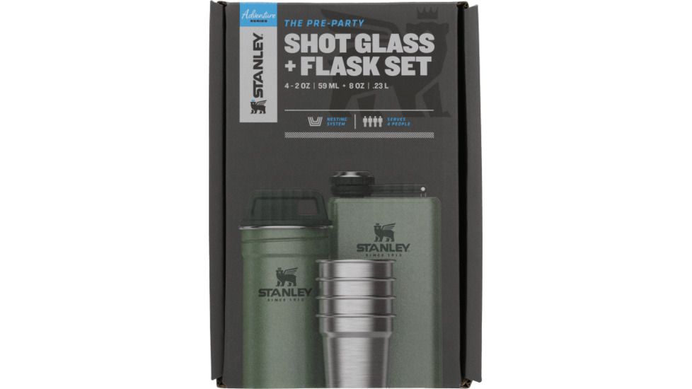 Stanley The Pre-Party Shot Glass w/ Flask Set, Hammertone Green, 10-01883-031
