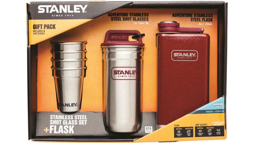 Adventure Stainless Steel Shots and Flask Set-Hammertone Crimson