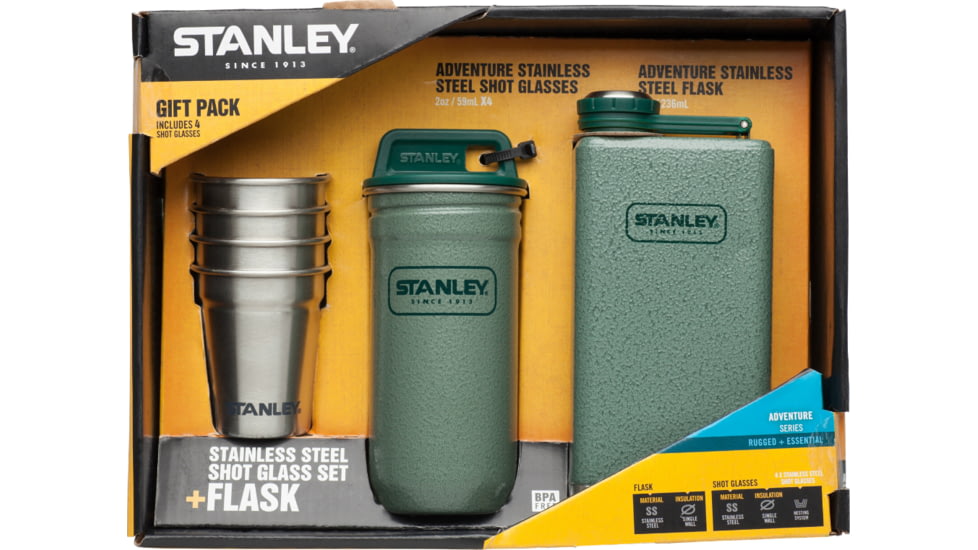 Shed,Stanley Tools Adventure Stainless Steel Shots and Flask Set-Hammertone Green