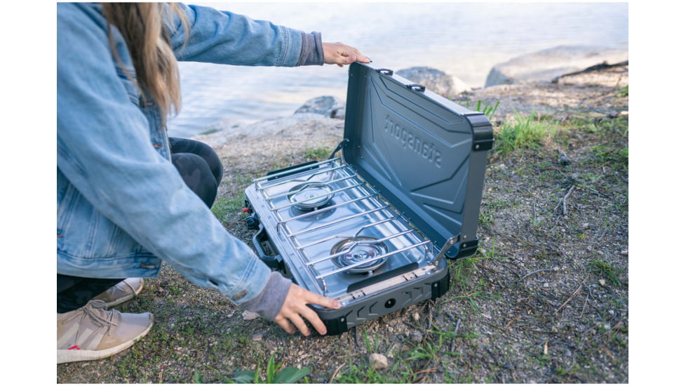 Stansport Boulder Series 2-Burner Propane Stove, 2x 25K BTU Burners, Gray, 24.24L x 17W x 15.5H, 212-700