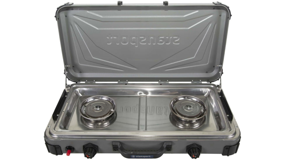 Stansport Boulder Series 2-Burner Propane Stove, 2x 25K BTU Burners, Gray, 24.24L x 17W x 15.5H, 212-700