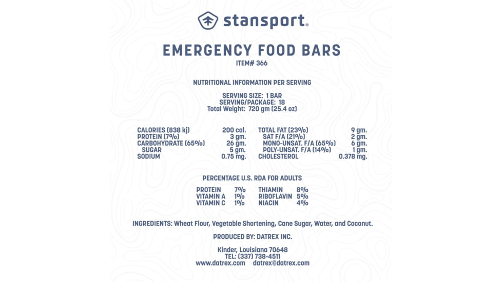 Stansport Emergency Food Bars - 3600 Calories, Blue, 3.75L x 2.5W x 4.75H, 366