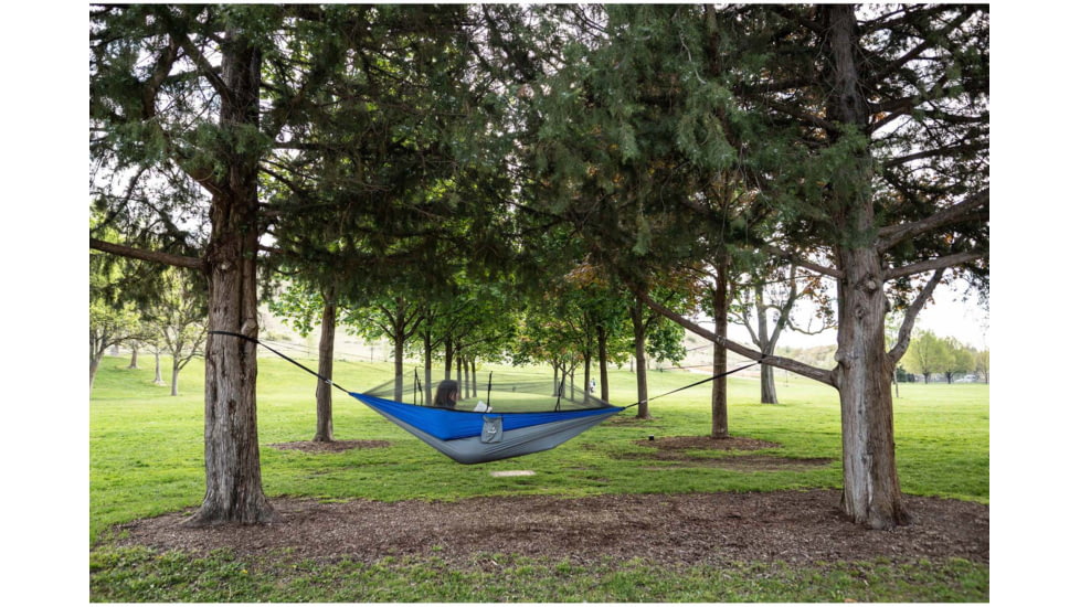 Stansport Packable Nylon Hammock w/ Mosquito Netting, 200 lbs Weight Capacity, Blue/Gray, 102 L x 54 W x 55 H, 30400-50