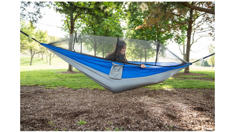Stansport Packable Nylon Hammock w/ Mosquito Netting, 200 lbs Weight Capacity, Blue/Gray, 102 L x 54 W x 55 H, 30400-50